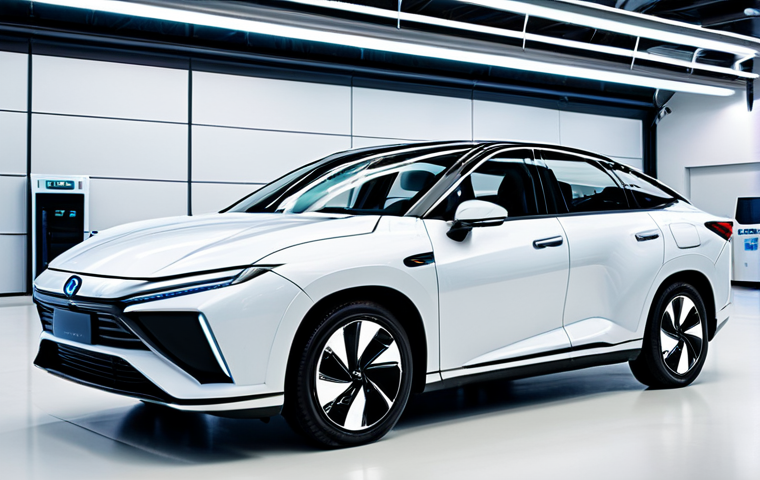 A sleek, modern hydrogen fuel cell vehicle (FCEV) with a futuristic design, prominently displayed in a pristine, brightly lit high-tech automotive research facility. The environment emphasizes innovation, clean energy, and advanced engineering, with minimalist white walls and subtle digital displays in the background. The vehicle is presented with professional photography, showcasing its efficiency and sophisticated aesthetics. Perfect anatomy, correct proportions, natural pose, fully clothed, modest clothing, appropriate attire, professional dress, safe for work, appropriate content, family-friendly.